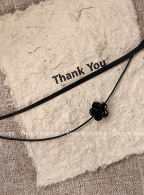S925纯银黑色花朵双层项圈女小众