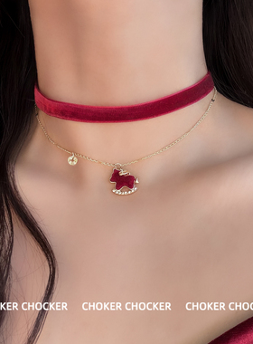 马上有钱丝绒小马锁骨链本命年