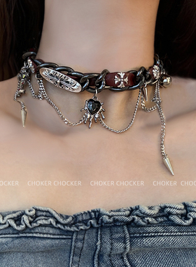 重工亚文化铆钉金属皮革choker