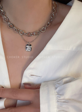 欧美个性字母吊牌锁骨链