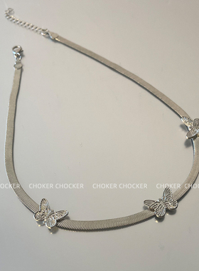 冷淡风钛钢蝴蝶结蛇骨链项链