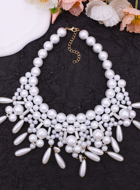 欧美风轻奢多层水滴珍珠锁骨项链