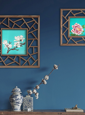 新中式风沙发背景墙手绘装饰画