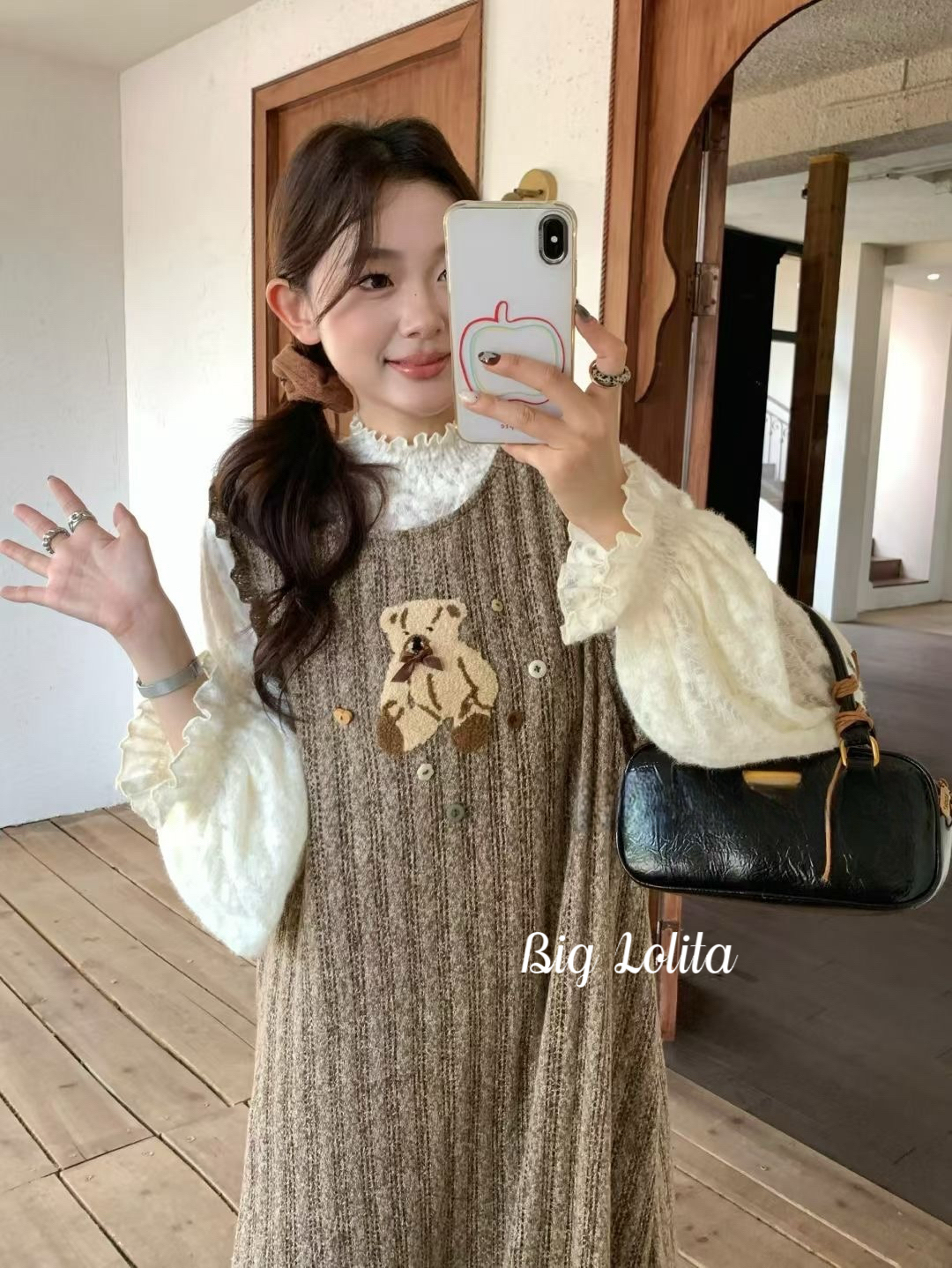 【纽扣熊】大码复古绣花背心裙女内搭内搭秋打底连衣裙两件套胖MM - 图1