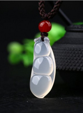 正品冰种白玉髓平安扣吊坠男女四季豆饰品小挂件配饰玉石玛瑙挂坠