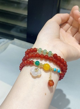 天然南红玛瑙手链女款时尚百搭精美玉器饰品送女友闺蜜多圈手链