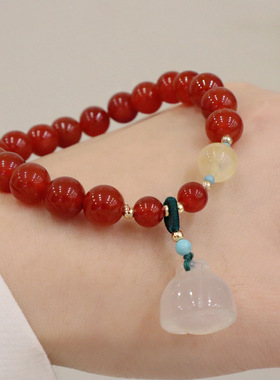 女款红玛瑙玉髓圆珠玉石手链手串