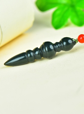 天然新疆和田玉青玉降魔杵吊坠男女款玉石项链挂件毛衣链挂件