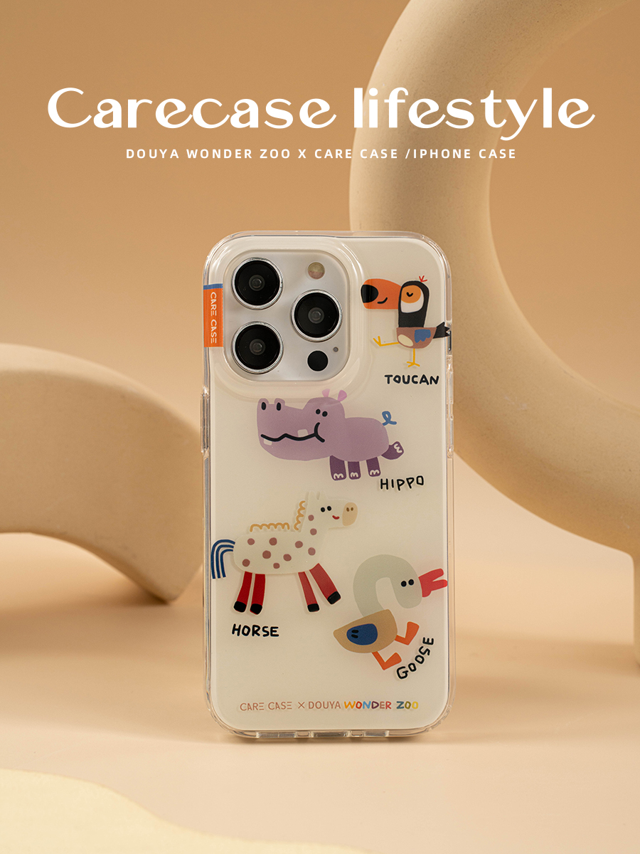 CARECASE动物园双层手机壳个性可爱扁平动物河马大鹅ins风简约原创小众适用苹果15iPhone14ProMax13ProMax-图3