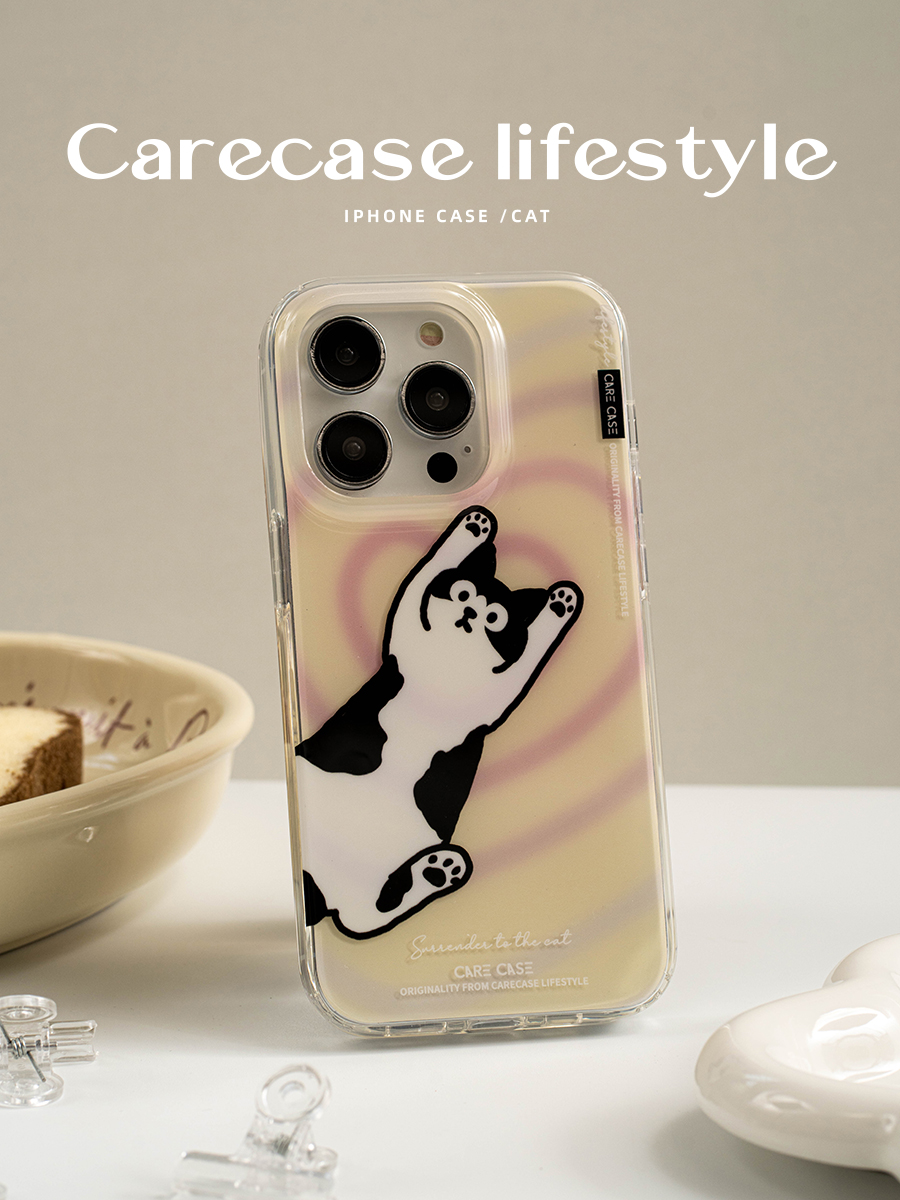 CARECASE 爱心猫咪双层手机壳 个性ins风简约原创设计 小众高级猫猫图案 适用苹果iPhone15 14ProMax13ProMax - 图2