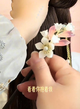 新中式头饰山茶花朵木质发簪高级感簪子女简约现代盘发发钗子发饰