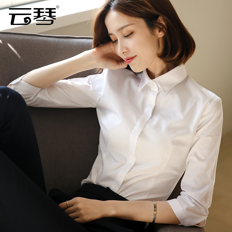 七分袖白衬衫女中袖2020秋工作服 云琴衬衫