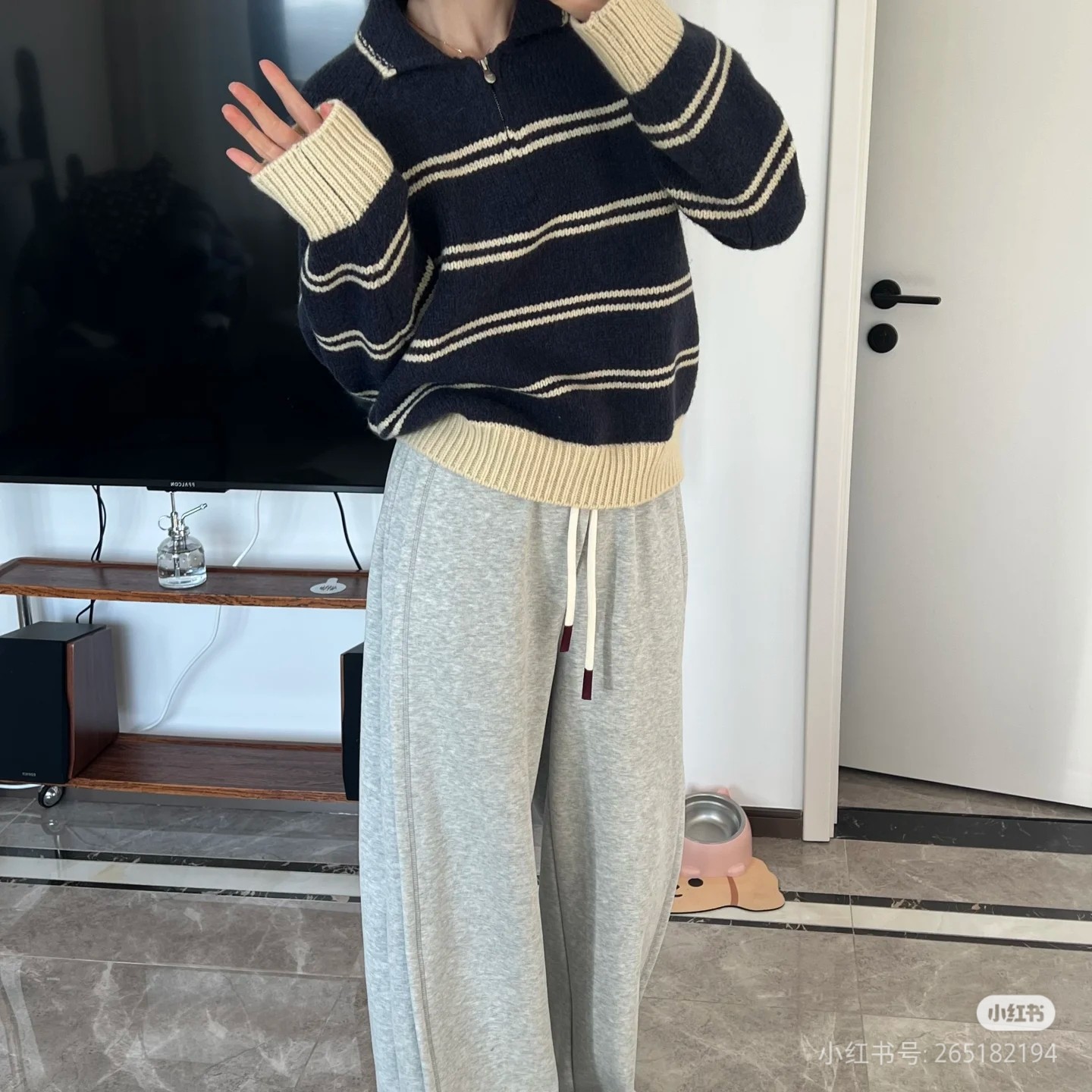 韩系polo领条纹套头毛衣女秋冬宽松翻领半拉链软糯减龄针织衫上衣,淘宝优惠券,粉丝福利购,淘宝优惠卷