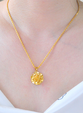 16克~送妈妈老婆镀24K金色花朵吊坠麻花项链女款小众锁骨链秋冬款