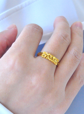 洗手洗澡不用摘~精致碎冰冰镀24K金色经典活口戒子双排戒指指环女