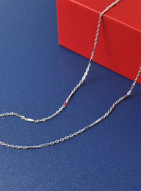 超细迷你镀18K白金色O字竹节项链女圆扣设计仿真铂金锁骨链穿吊坠
