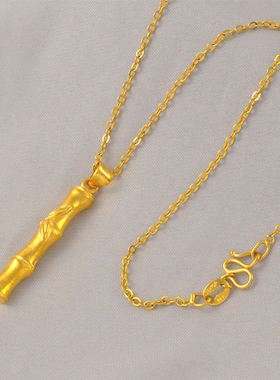 国潮竹节吊坠项链女镀24K金色中国风长青竹锁骨链冬季百搭送女友