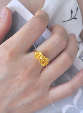 新中式古法镀24K金色繁花锦簇戒指小雏菊指环宫廷复古送女友老婆