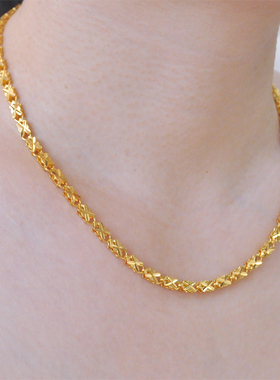 13克~高颜值送妈妈四叶草镀24K金色项链女士粗倒模美妆锁骨链厚实