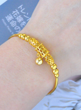 原创设计镀24K金色软款手饰复古个性许愿珠开口手镯女百搭送女友