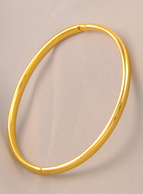 手工定制椭圆形亮面手镯网红光面手镯女生镀24K金色细手镯子手环