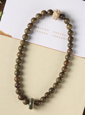 原创绿檀木念珠黄杨木莲花手持跑环手链木质女款文玩佛珠绿檀香木