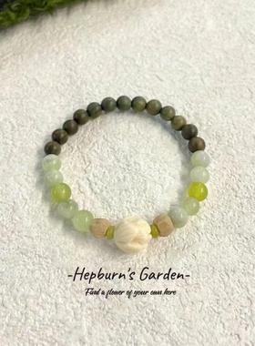 绿檀木女生串珠莲花手链新款中式手串禅意小众复古高颜值闺蜜手饰