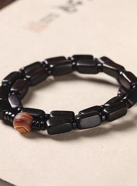 原创黑檀木长方形DIY方块简约禅意男女情侣款单双圈玛瑙手串