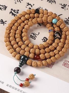 原创原籽小金刚菩提子108颗佛珠念珠手串搭玛瑙玉石文玩复古手链