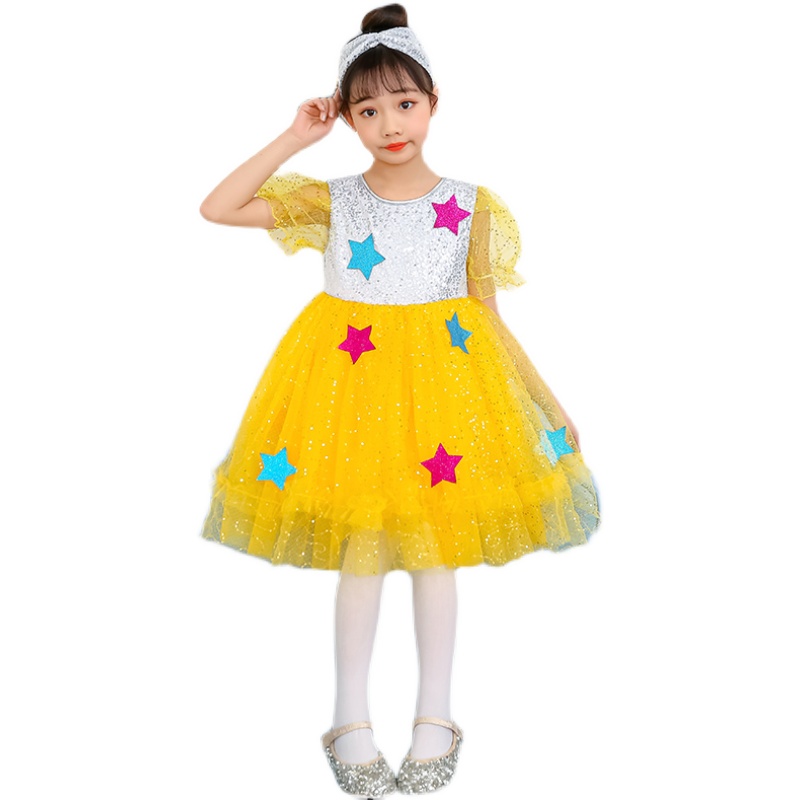 六一儿童演出服快乐的小星星现代舞蹈蓬蓬纱裙幼儿公主可爱亮片裙-图3