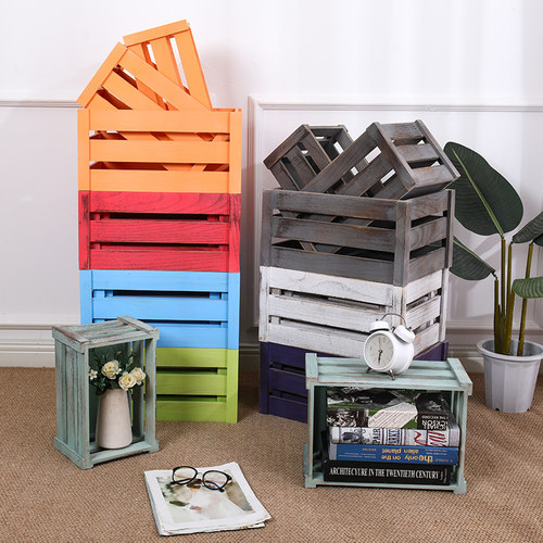 实木储物收纳筐木条箱子装饰道具木框箱水果木框超市陈列木箱定制 - 图1