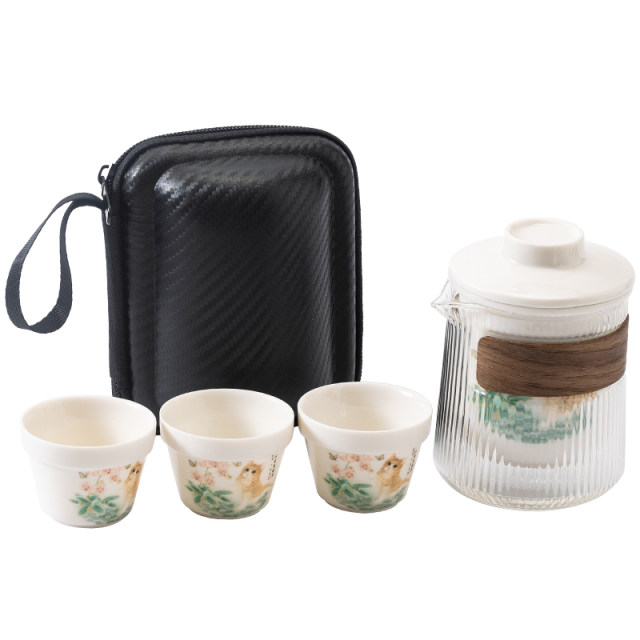 Glass portable quick cup mutton fat jade porcelain travel tea set carry-on bag set outdoor Kung Fu tea cup teapot