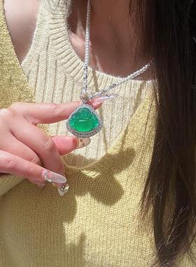 天然高冰玉髓佛公吊坠项链