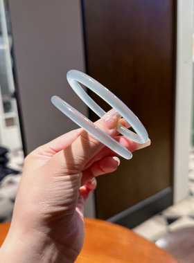 油青冰种叮当镯玛瑙玉石手镯女翡翠玉髓镯子美人条浅绿细圆条礼物