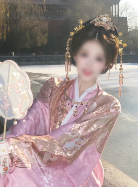 唐风发饰粉色超仙发冠头饰花朵清新发冠古装古风发钗汉服点缀配饰
