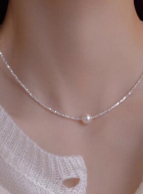 高品质碎银子珍珠项链女2026新款爆款轻奢小众小米珠锁骨链高级感