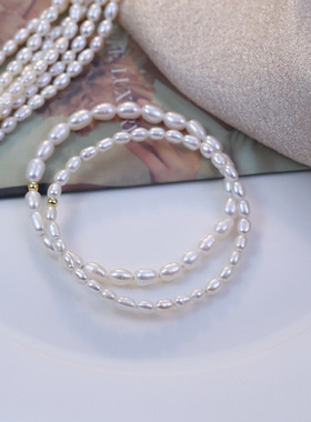 天然淡水小米粒珍珠手链法式小米珠珍珠手链女生轻奢小众2026新款