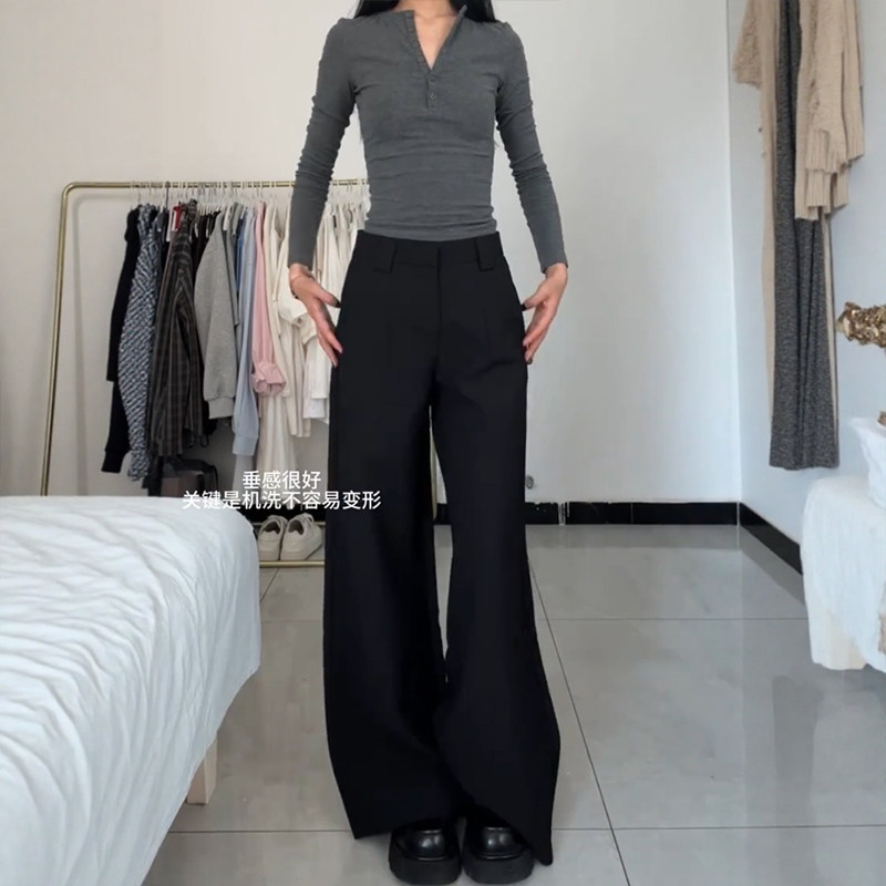 梨形身材黑色西装阔腿裤女秋季大码胖mm遮肉显瘦休闲直筒拖地长裤,淘宝优惠券,粉丝福利购,淘宝优惠卷