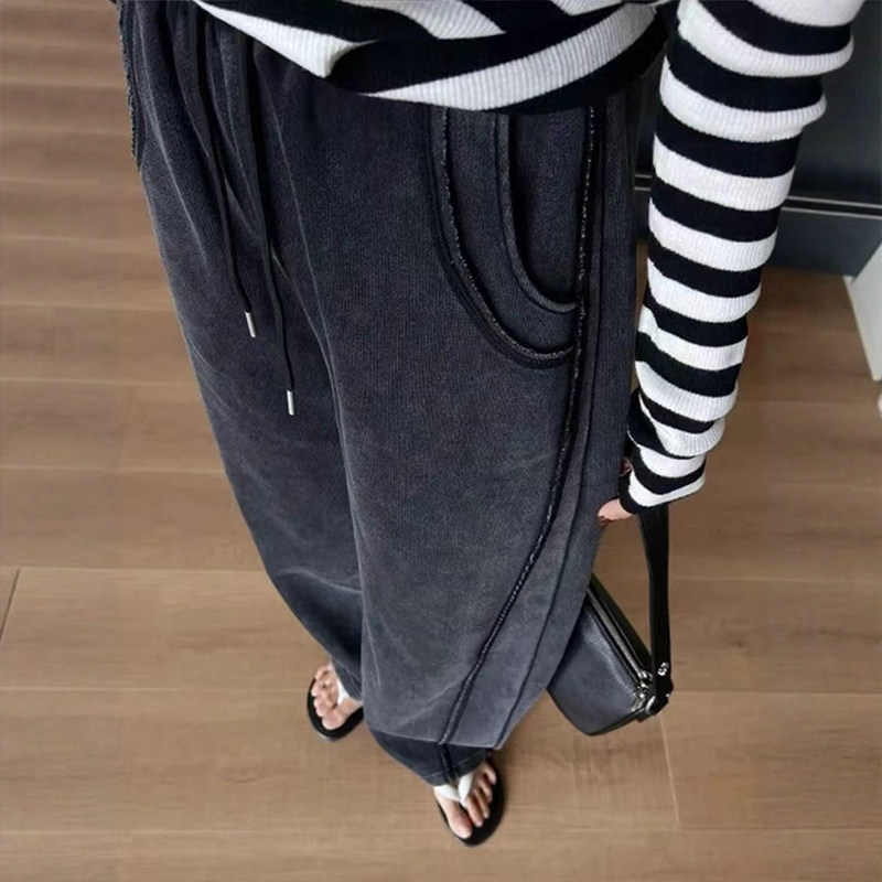 复古黑灰色阔腿弯刀裤女秋冬胖mm大码显瘦慵懒风休闲运动香蕉卫裤,淘宝优惠券,粉丝福利购,淘宝优惠卷