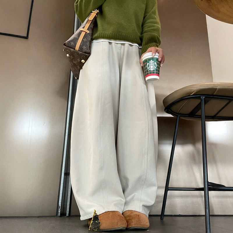 米杏色休闲裤宽松慵懒风女款大码运动阔腿松弛感今年流行超火裤子,淘宝优惠券,粉丝福利购,淘宝优惠卷