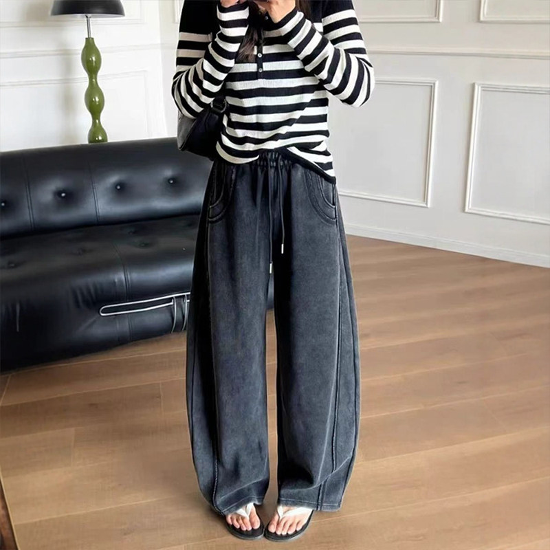 复古黑灰色阔腿弯刀裤女秋冬胖mm大码显瘦慵懒风休闲运动香蕉卫裤,淘宝优惠券,粉丝福利购,淘宝优惠卷