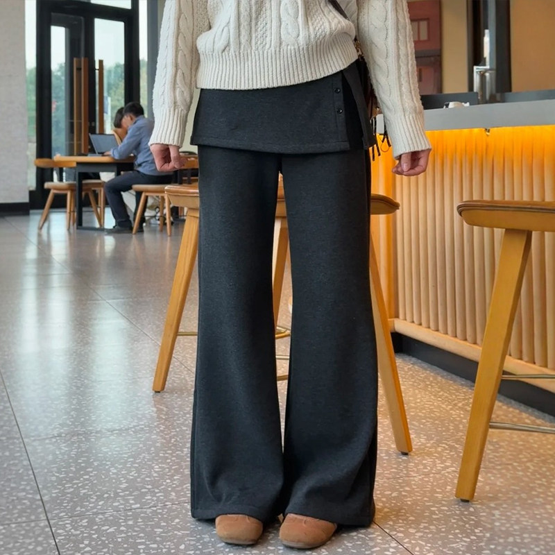 梨型身材遮胯加绒灰色屁帘裤子女大码显瘦慵懒假两件可拆卸休闲裤,淘宝优惠券,粉丝福利购,淘宝优惠卷