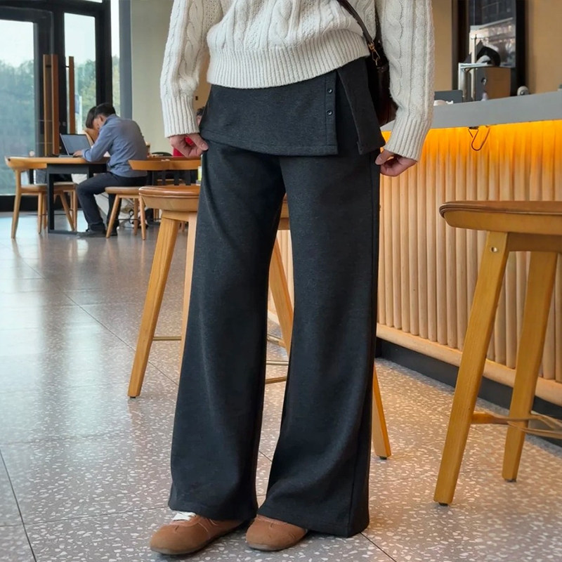 梨型身材遮胯加绒灰色屁帘裤子女大码显瘦慵懒假两件可拆卸休闲裤,淘宝优惠券,粉丝福利购,淘宝优惠卷