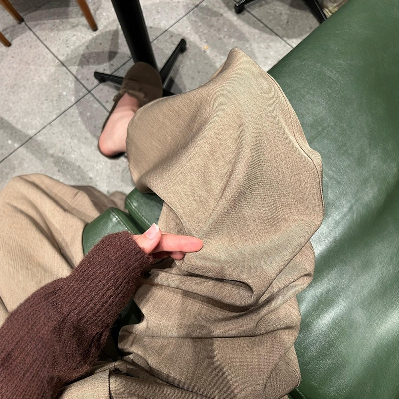 卡其色西装裤子女时尚洋气时髦轻奢高级感大码老钱风窄版阔腿长裤,淘宝优惠券,粉丝福利购,淘宝优惠卷