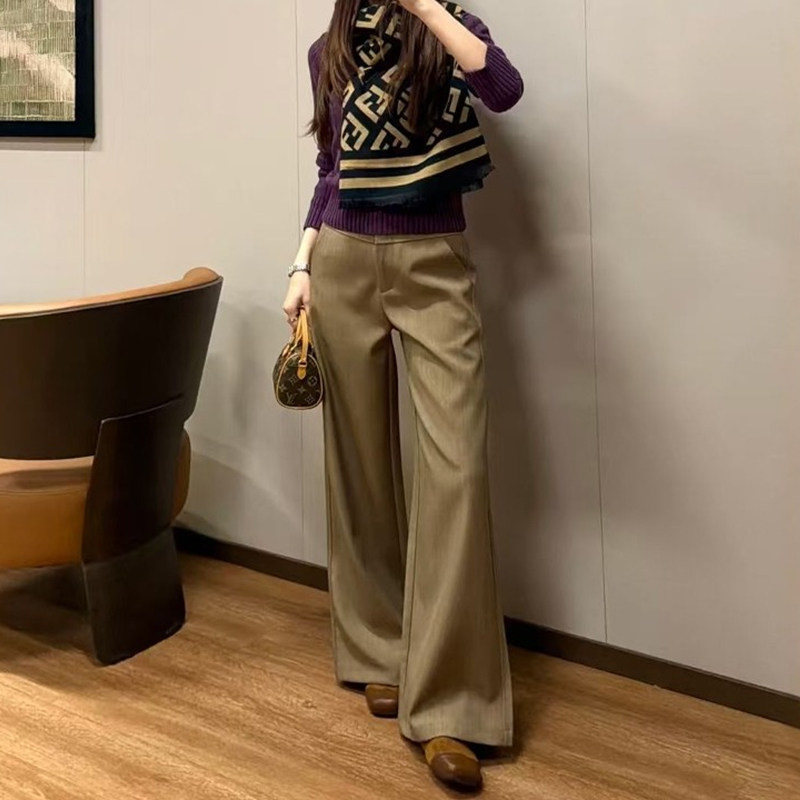 老钱风卡其色西装裤子女款大码春季新款休闲阔腿裤今年流行梧桐裤,淘宝优惠券,粉丝福利购,淘宝优惠卷