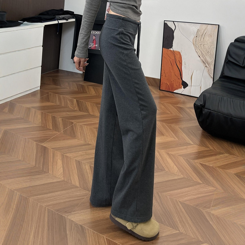 灰色直筒微喇运动裤子女胖mm大码显瘦休闲阔腿裤秋季抽绳糯米卫裤,淘宝优惠券,粉丝福利购,淘宝优惠卷