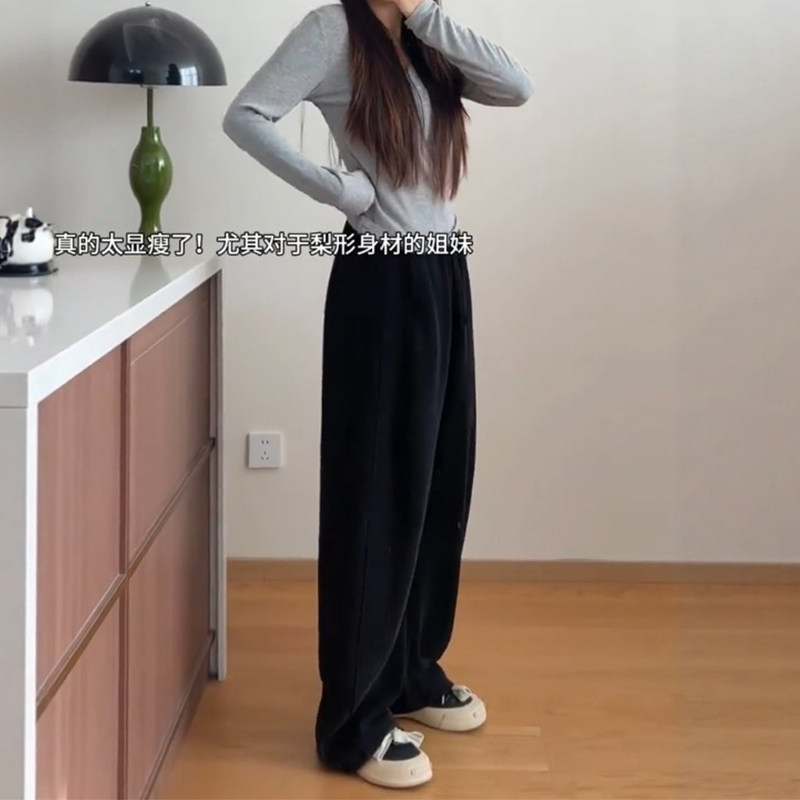 黑色弯刀阔腿裤子女款春季大码胖mm显瘦运动香蕉卫裤超好看梧桐裤,淘宝优惠券,粉丝福利购,淘宝优惠卷