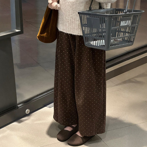 棕色波点灯芯绒气球裤子女款2026新款小个子大码胖mm秋冬季灯笼裤 - 图1