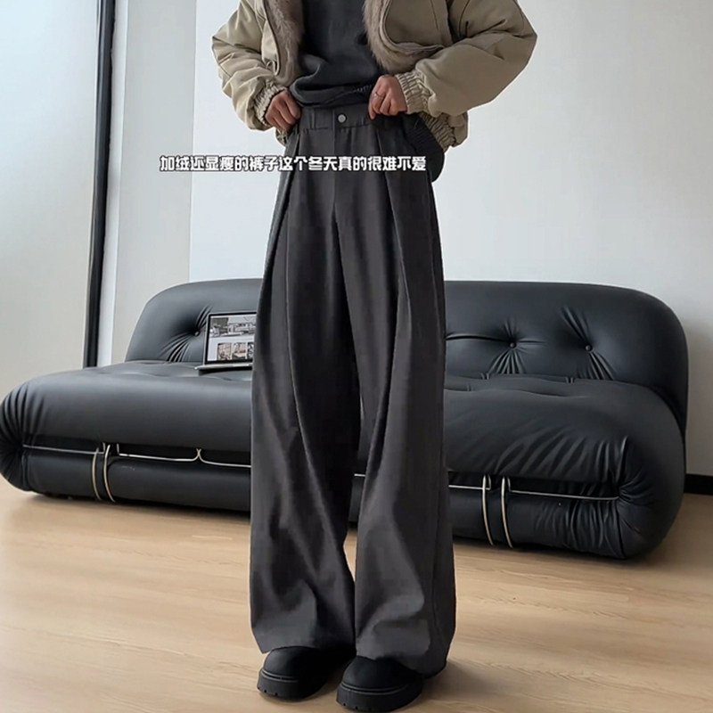 灰色压褶西装阔腿裤女款冬季休闲直筒加绒裤子大码今年流行梧桐裤,淘宝优惠券,粉丝福利购,淘宝优惠卷