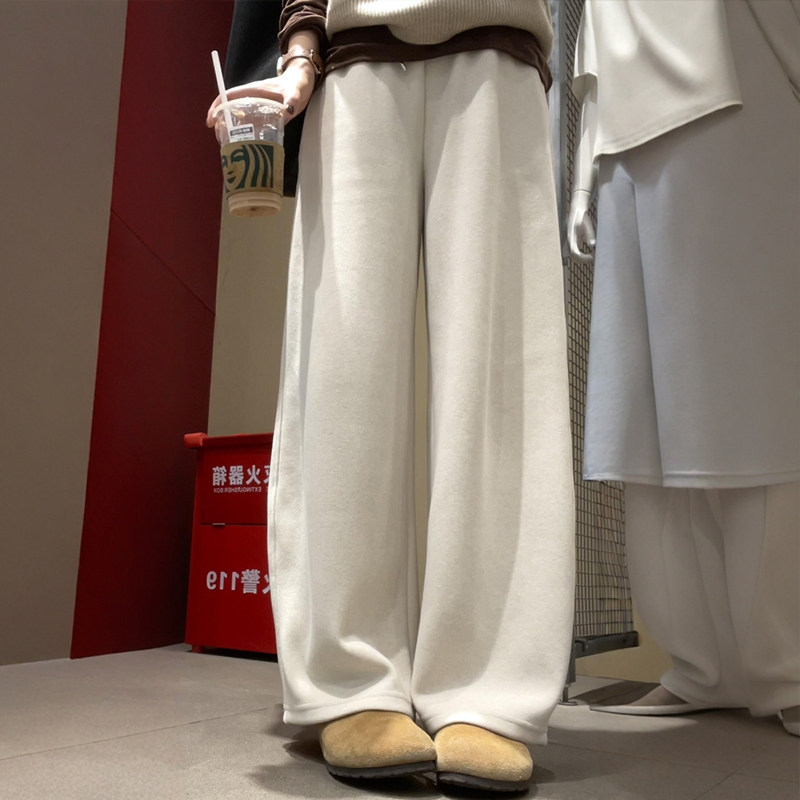 米白色毛呢阔腿裤子女款冬加绒慵懒风大码胖mm梨形身材直筒休闲裤,淘宝优惠券,粉丝福利购,淘宝优惠卷